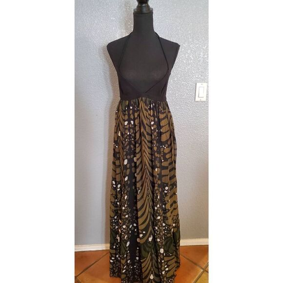 Mara Hoffman Brown Green Black Halter Maxi Dress Open Back - Picture 4 of 15